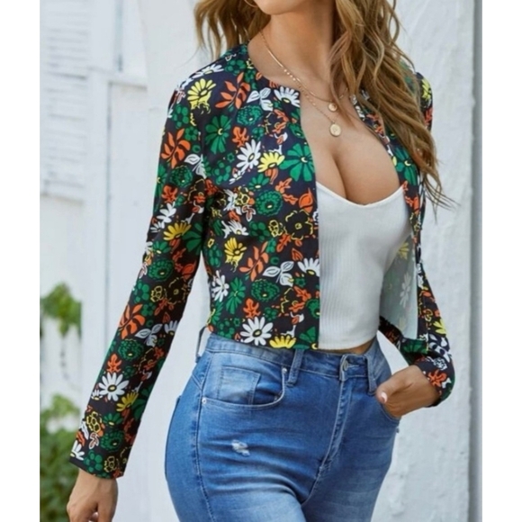 emery rose Jackets & Blazers - Emery Rose Floral Open jacket Navy Size L